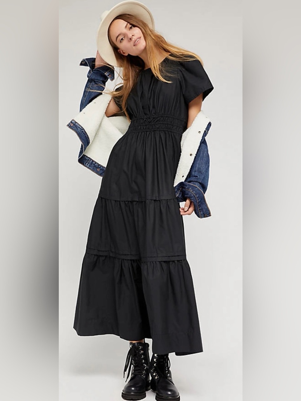 The Somerset Tiered Short-Sleeve Maxi Dress in Black